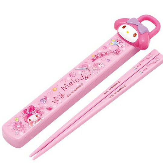 小禮堂 美樂蒂 塑膠筷 附盒 美耐皿筷 兒童筷 環保筷 筷子 18cm (粉 大臉)