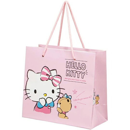小禮堂 Hello Kitty 橫式方形手提紙袋 小提袋 禮物紙袋 包裝紙袋 禮品袋 (粉 小熊)