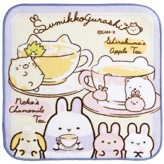 小禮堂 角落生物 純棉割絨方巾 純棉手帕 小毛巾 21x21cm (黃 咖啡杯)