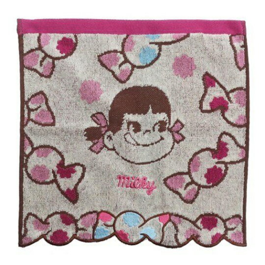 小禮堂 不二家Peko 純棉無捻紗短毛巾 純棉毛巾 方形毛巾 丸真毛巾 30x30cm (粉 糖果)