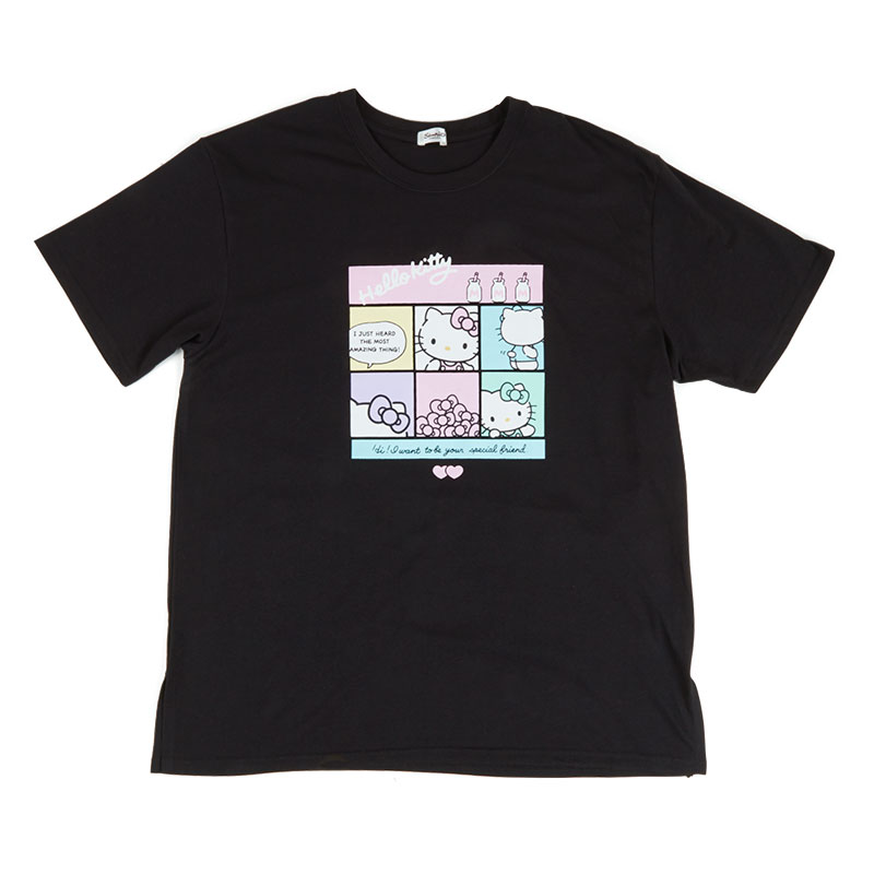 小禮堂 Hello Ktity 圓領棉質短袖上衣 薄上衣 印花T T-shirt 短T 棉T (黑 格圖)