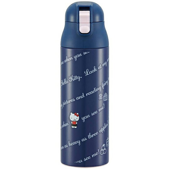小禮堂 Hello Kitty 彈蓋不鏽鋼保溫瓶 超輕量不鏽鋼水瓶 隨身瓶 500ml (深藍 文字)