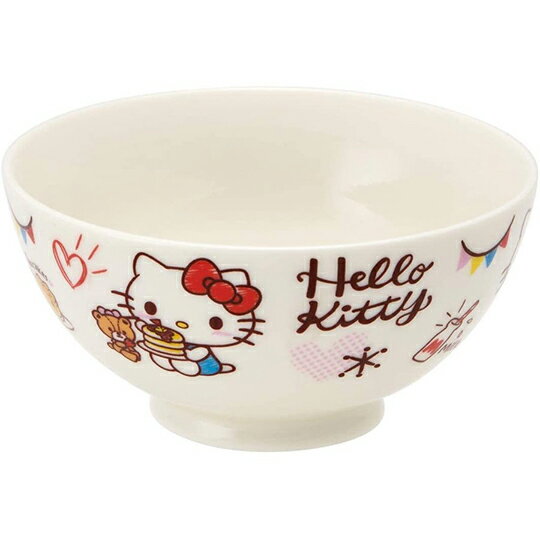 小禮堂 Hello Kitty 陶瓷碗 微波碗 兒童碗 飯碗 湯碗 250ml (白 鬆餅)
