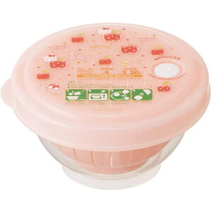 小禮堂 Hello Kitty 日製 圓形白飯微波保鮮盒 炊飯器 小飯鍋 微波煮飯 (粉 蘋果)