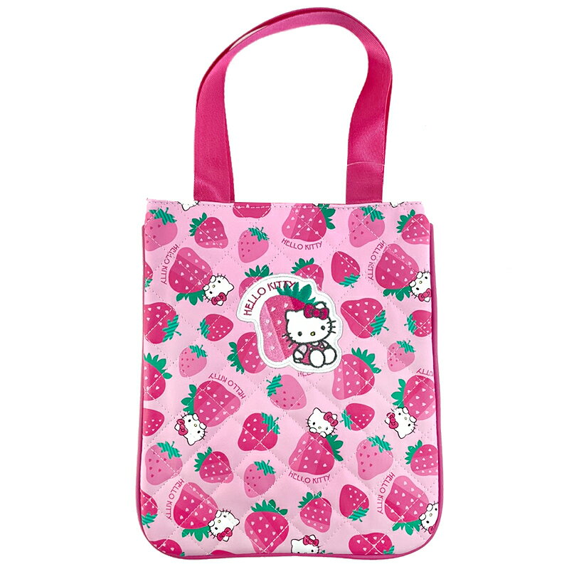 小禮堂 Hello Kitty 迷你直式皮質手提袋 扁平提袋 兒童鞋袋 手提鞋袋 (粉色草莓)