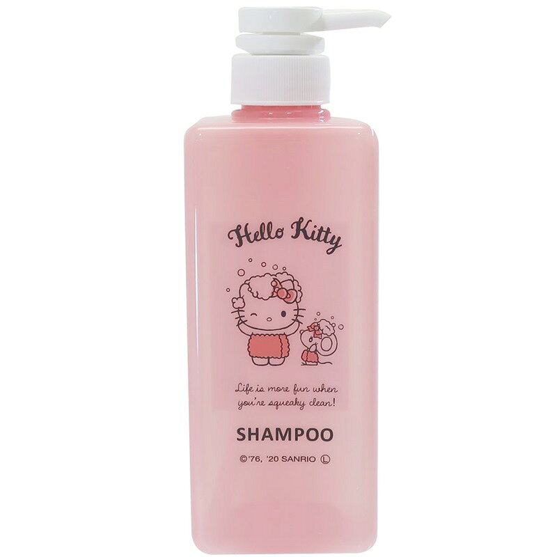 小禮堂 Hello Kitty 方形塑膠洗髮精瓶 按壓式空瓶 沐浴罐 洗髮乳罐 600ml (粉 洗澡)