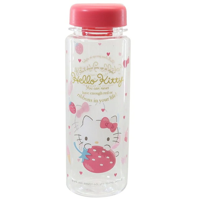 小禮堂 Hello Kitty 透明水瓶 500ml (粉草莓款)
