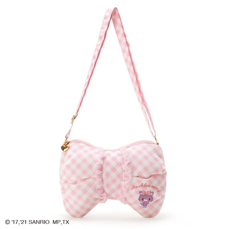 小禮堂 Hello Kitty 造型棉質斜揹包 拉鍊斜揹包 兒童斜揹包 隨身揹包 (紫色格紋)