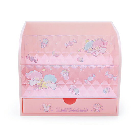 小禮堂 雙子星 雙層壓克力化妝品架 透明化妝品架 抽屜盒 口紅架 瓶罐架 (粉 星星)
