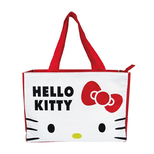 小禮堂 Hello Kitty 船形尼龍保冷側背袋 保冷提袋 保溫袋 野餐袋 購物袋 (紅 大臉)