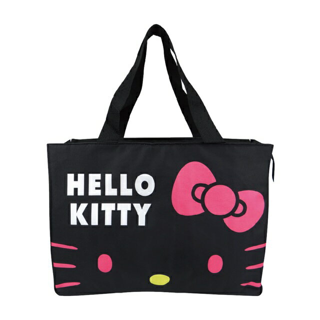 小禮堂 Hello Kitty 船形尼龍保冷側背袋 保冷提袋 保溫袋 野餐袋 購物袋 (黑 大臉)