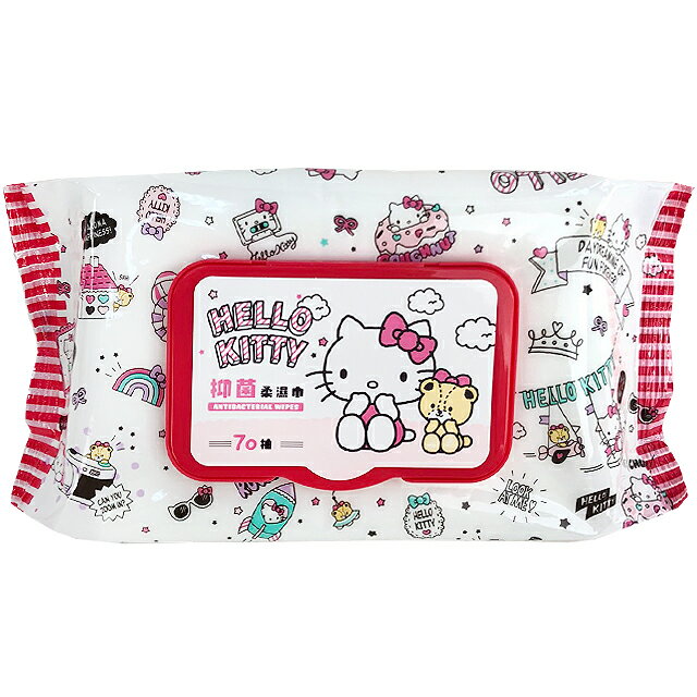 小禮堂 Hello Kitty 抑菌濕紙巾包 70抽 (插畫款)
