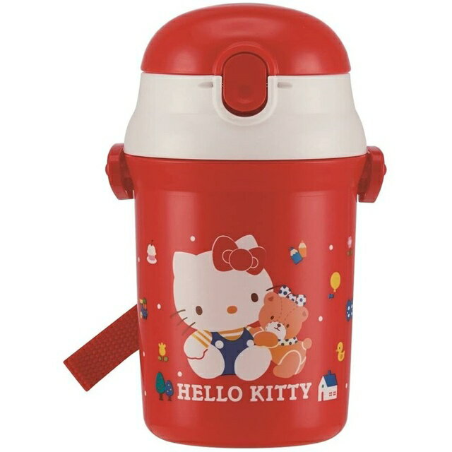 小禮堂 Hello Kitty 兒童吸管水壺 340ml (紅小熊款)