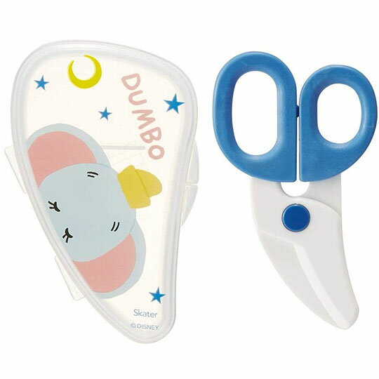 小禮堂 迪士尼 小飛象 嬰兒食物剪刀 附盒 安全食物剪 寶寶食物剪 可拆洗 (藍 半臉)