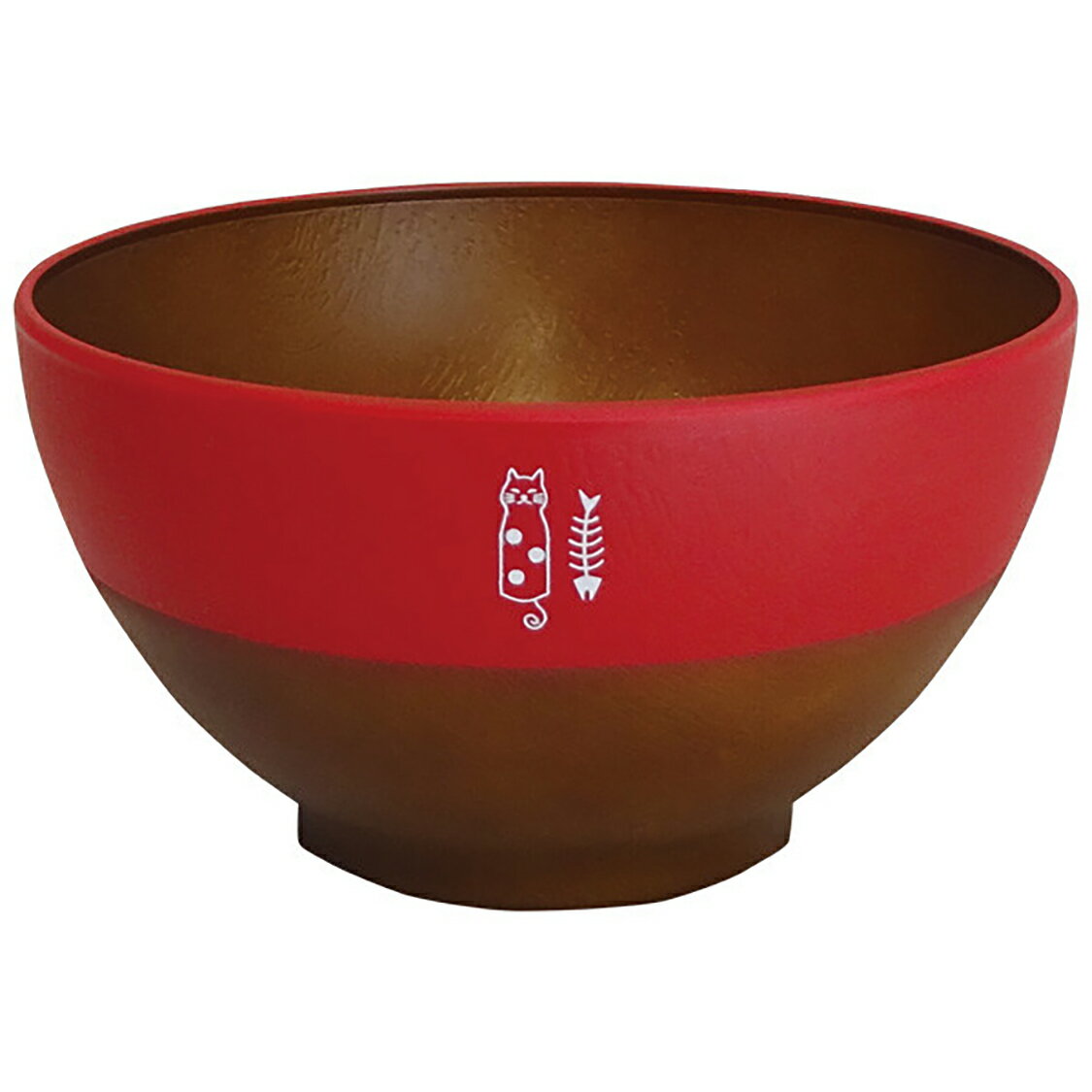 小禮堂 日製 仿木紋塑膠碗 漆器碗 微波碗 飯碗 湯碗 (紅棕 貓咪)