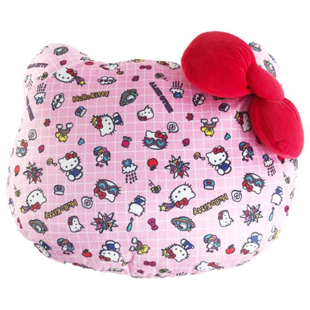 小禮堂 Hello Kitty 大臉造型絨毛抱枕 (粉格線款)