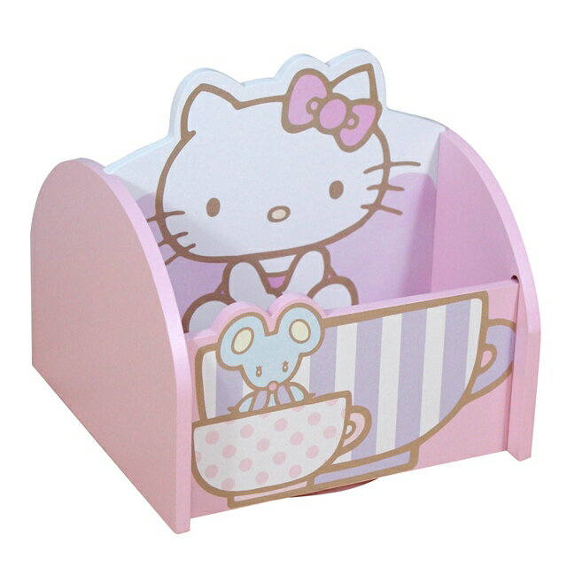 小禮堂 Hello Kitty 造型木質旋轉收納盒 (粉茶杯款)