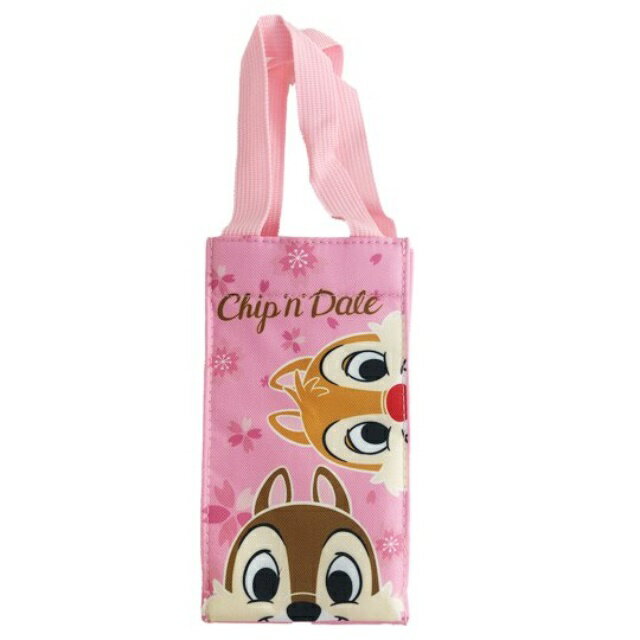 小禮堂 迪士尼 奇奇蒂蒂 方形保冷水壺袋 (粉櫻花款)