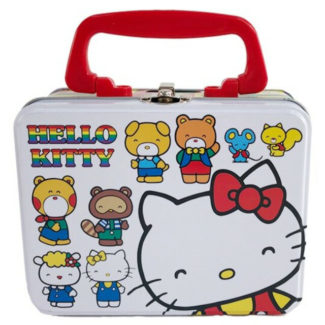 小禮堂 Hello Kitty 方形手提鐵存錢筒 (白動物款)