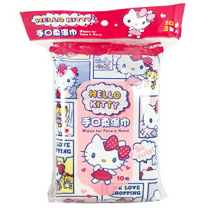 小禮堂 Hello Kitty 10抽手口濕紙巾包3入組 (桃格圖款)