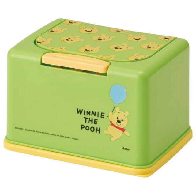 小禮堂 迪士尼 小熊維尼 按壓彈蓋兒童口罩盒 (綠大臉款)