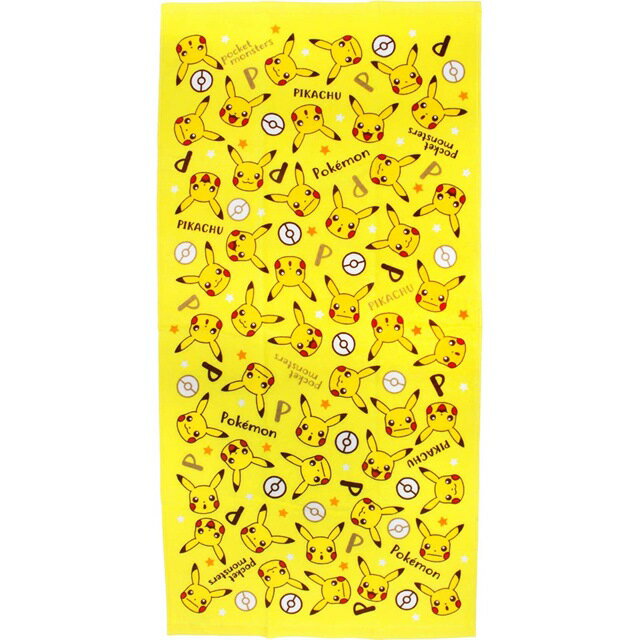 小禮堂 寶可夢 皮卡丘 純棉浴巾 60x120cm (黃大臉款)