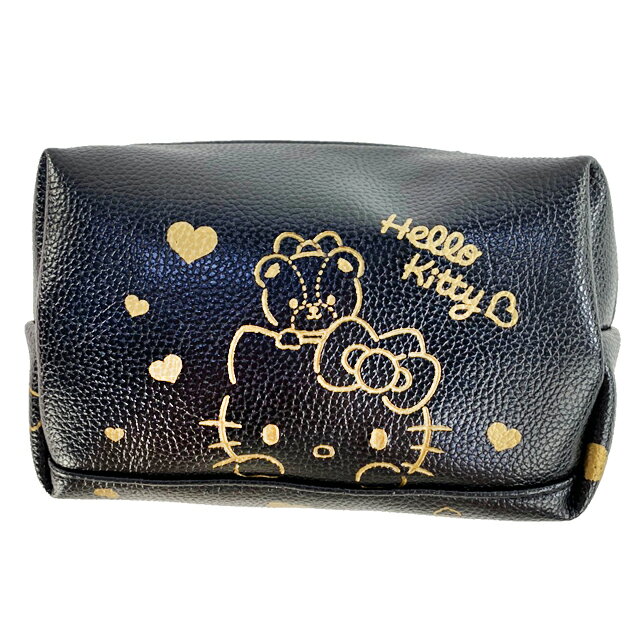 小禮堂 Hello Kitty 方形皮質化妝包 (黑壓紋款)