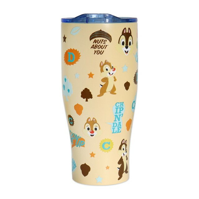 小禮堂 迪士尼 奇奇蒂蒂 不鏽鋼冰霸杯 900ml (棕文字款)