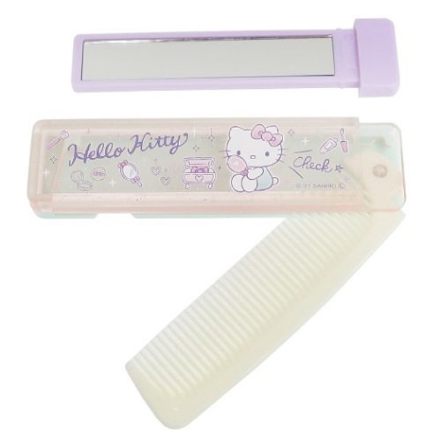 小禮堂 Hello Kitty 日本製 折疊鏡梳組 (紫美妝款)
