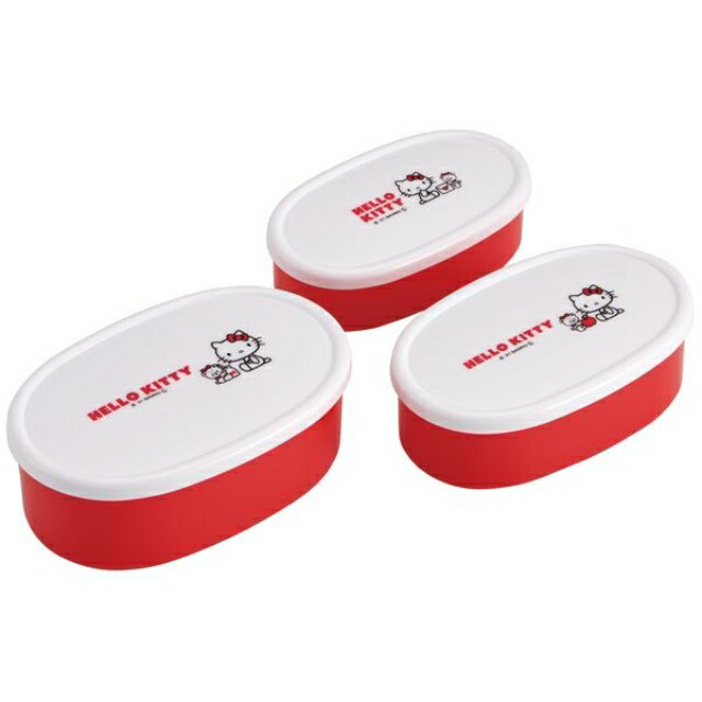 小禮堂 Hello Kitty 日本製 橢圓形抗菌保鮮盒3入組 (白奶瓶款)