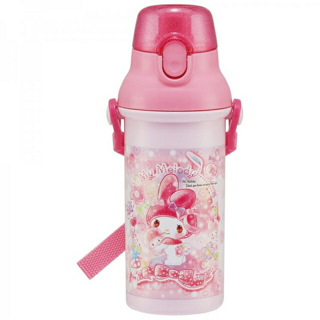 小禮堂 美樂蒂 日本製 抗菌直飲水壺 附背帶 480ml (粉玩偶款)