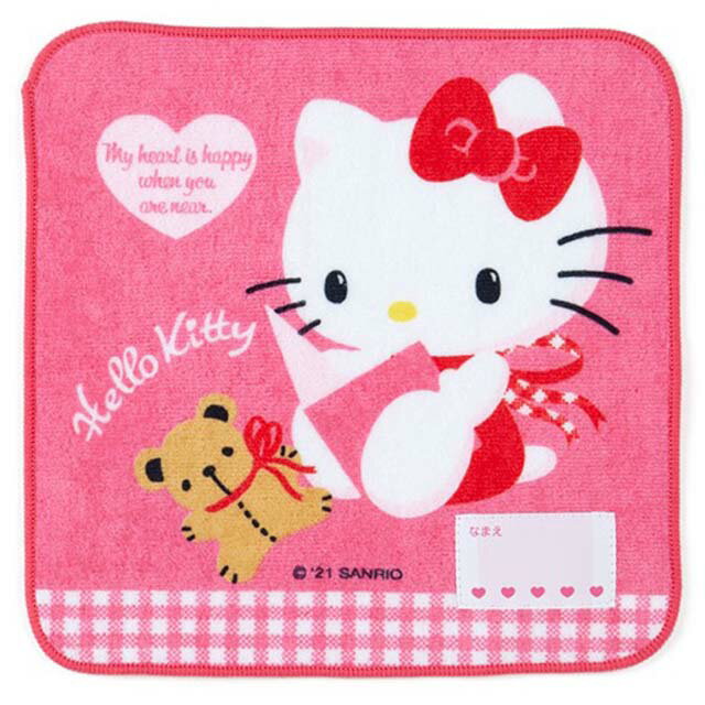 小禮堂 Hello Kitty 圓角純棉手帕 20x20cm (桃閱讀款)