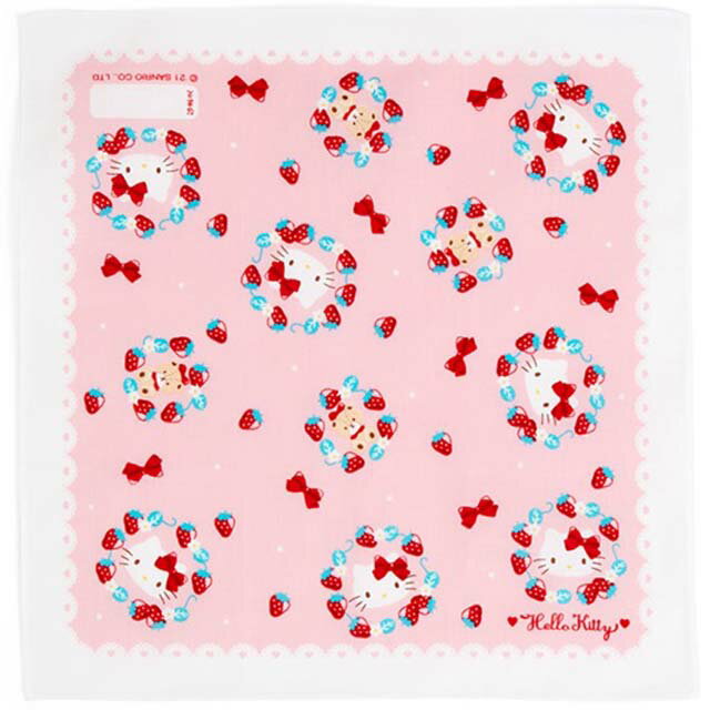 小禮堂 Hello Kitty 純棉紗布手帕 27x27cm (粉草莓款)