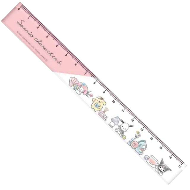 小禮堂 Sanrio大集合 透明塑膠直尺 17cm (粉亮粉款)