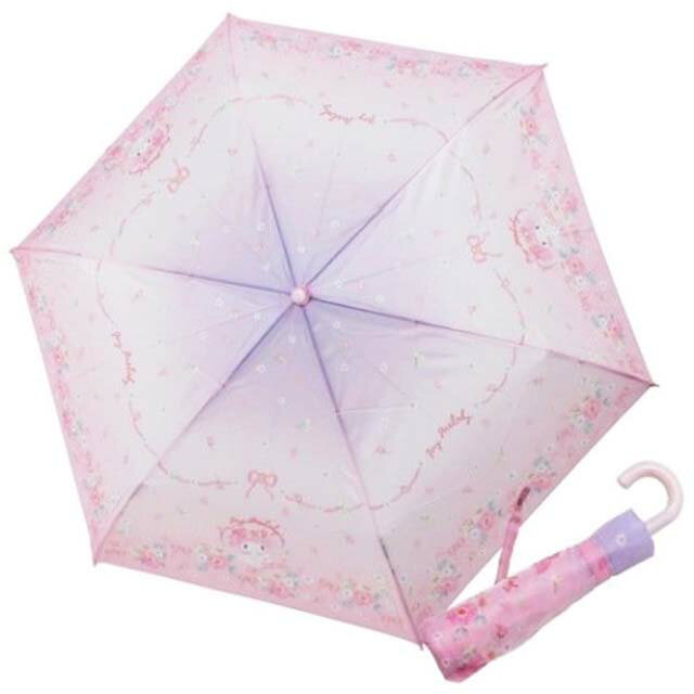 小禮堂 美樂蒂 彎把防風傘骨折傘 (粉花朵款)