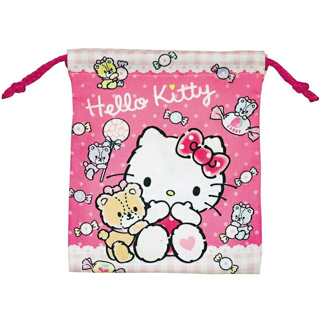 小禮堂 Hello Kitty 尼龍束口袋 21x18cm (粉糖果款)