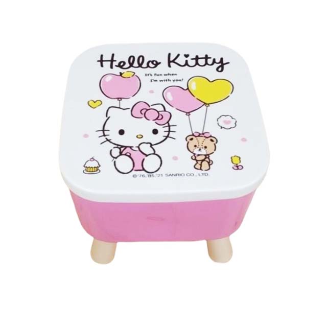 小禮堂 Hello Kitty 兒童塑膠板凳收納箱 (粉氣球款)
