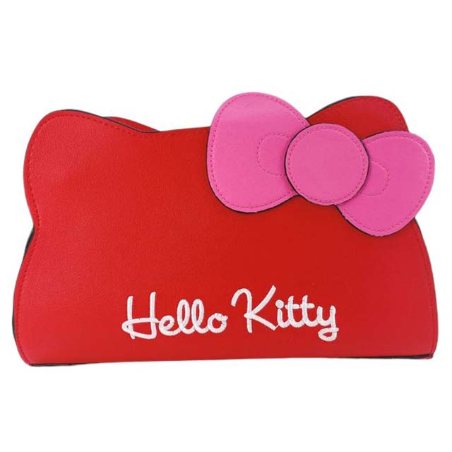 小禮堂 Hello Kitty 大臉造型皮質斜揹包 (紅粉款)