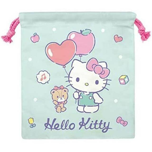 小禮堂 Hello Kitty 尼龍束口袋 19x20cm (綠氣球款)
