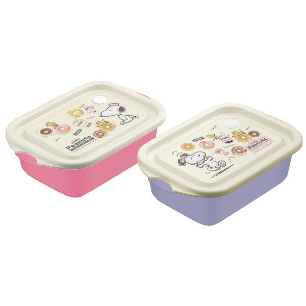 小禮堂 Snoopy 日本製 方形保鮮盒2入組 500ml Ag+ (粉紫甜點款)