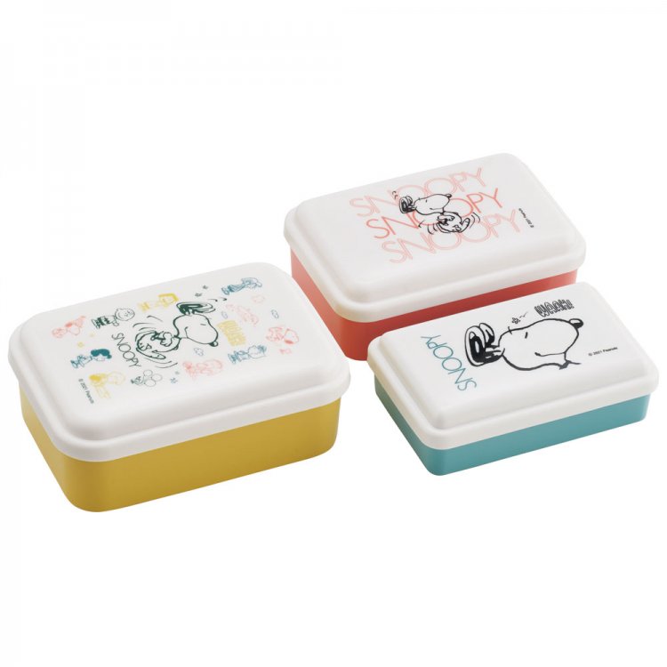 小禮堂 Snoopy 日本製 方形微波保鮮盒3入組 Ag+ (彩色人物款)