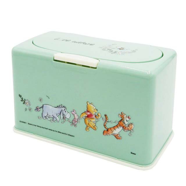 小禮堂 小熊維尼 方形按壓彈蓋口罩盒 (綠雛菊款)