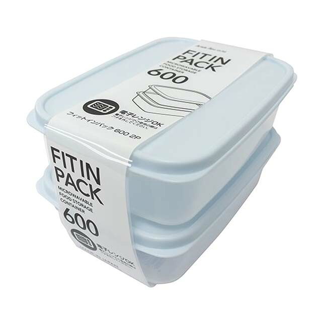 小禮堂 Fit-in pack 微波保鮮盒2入組 600ml (藍蓋子款)