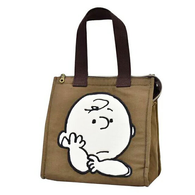 小禮堂 Snoopy 查理布朗 棉質便當袋 (棕色款)