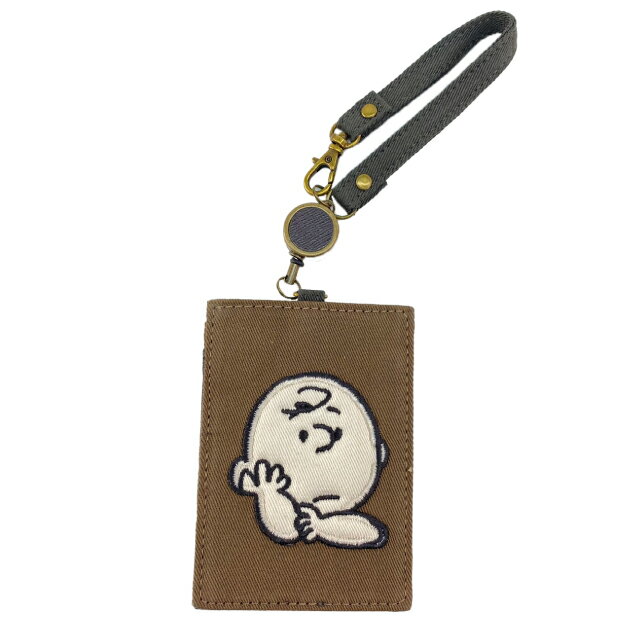 小禮堂 Snoopy 查理布朗 皮質伸縮票卡夾 (棕大臉款)