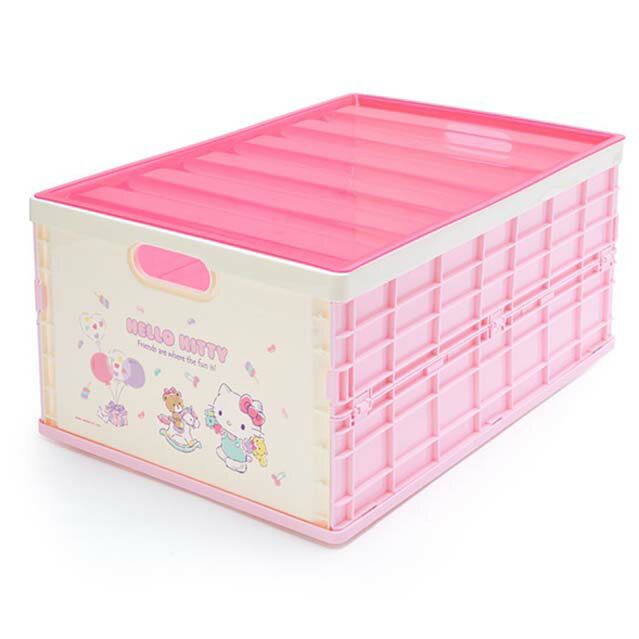 小禮堂 Hello Kitty 塑膠折疊收納箱附蓋 L (粉米木馬款)