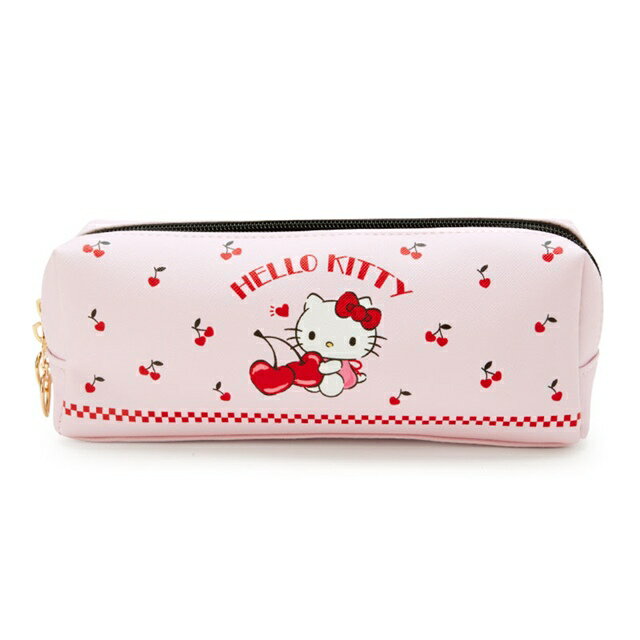 小禮堂 Hello Kitty 愛心拉環雙層皮質筆袋 (粉櫻桃款)