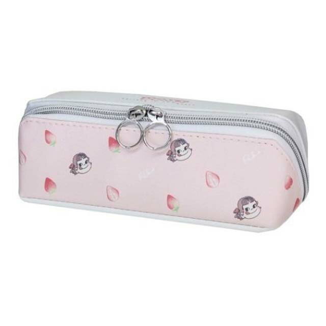 小禮堂 Peko不二家 方形皮質筆袋 (粉白草莓款)