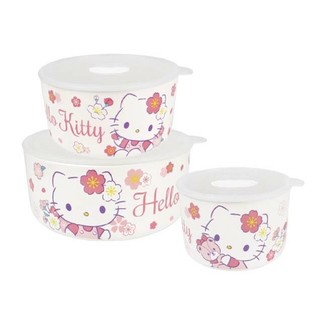 小禮堂 Hello Kitty 陶瓷保鮮碗3入組 (櫻花款)