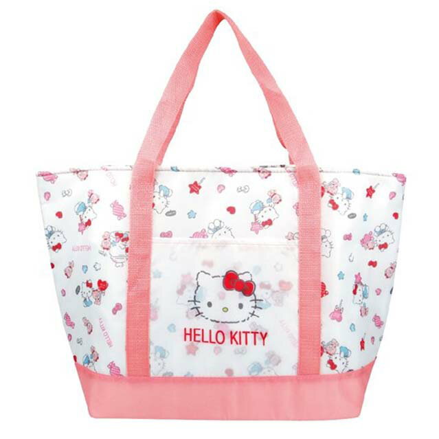 小禮堂 Hello Kitty 尼龍托特保冷袋 (粉白糖果款)
